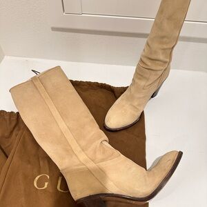 Gucci Women's Beige Suede Heeled Boots